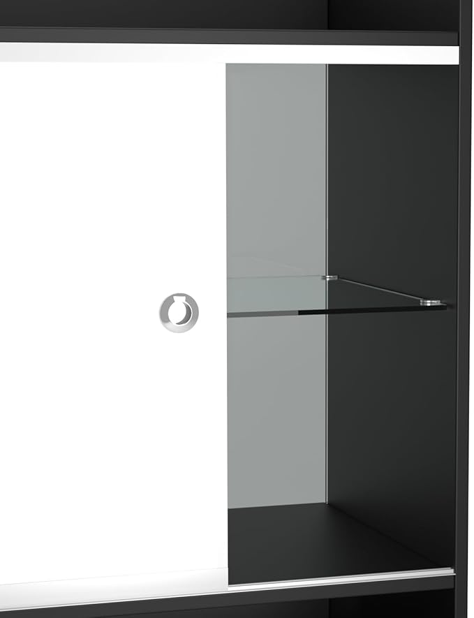 Glass Front Cash Register Stand – 24" W x 18" D x 38" H – Black Retail Counter with Sliding Glass Door & Locking Storage Cabinet