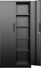 INTEGREAT Metal Storage Cabinet, 71" Black Office Metal Cabinet with Locking Doors and Adjustable Shelves, Steel Locking Cabinets for Office, Home, Garage, Gym, School