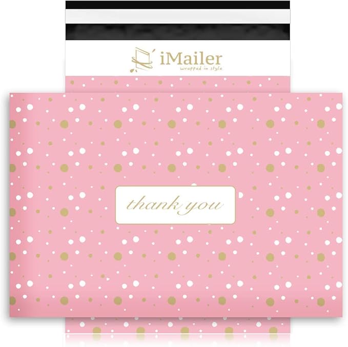 100 Count - 12 x 15.5 inch, Pink Polka Dot - Thank You Poly Mailer Envelope, Mailing Shipping Bags with Self Seal Strip