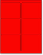 8-1/2 x 11 Neon Color High Light Fluorescent Labels for Laser & Inkjet Printer (Red Fluorescent, 4" x 3-1/3" - 6 Per Page | 600 Labels)