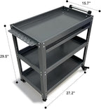 Metal 3 Tier Rolling Tool Cart with Drawer, Steel Utility Cart on Wheels, for Warehouse Garage Workshop