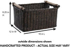 The Basket Lady Pole Handle Wicker Storage Basket, Medium, 16 in L x 12 in W x 8.25 in H, Antique Walnut Brown