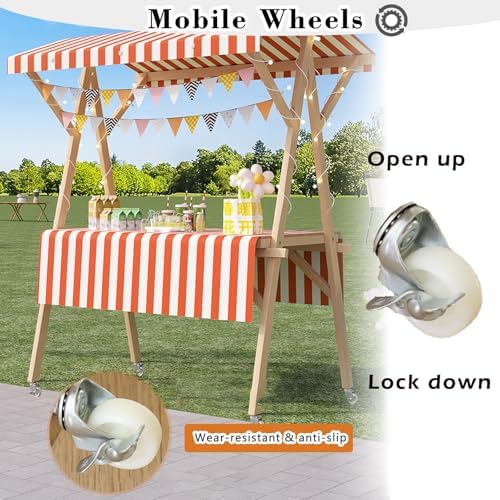 Foldable Wooden Market Stall with Canopy & Tablecloth - Portable Outdoor Concession Booth for Crafts, Gifts, Food & Lemonade - Retail Kiosk Display Stand (Red, 180x60cm/70.9x23.6in)