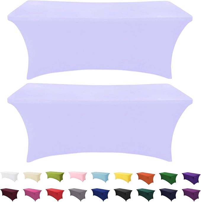 SEPARO 2Pack, 6FT Spandex Table Cover Lavender Fitted Rectangular Tablecloth Stretchable Fabric Tablecloth 6 ft Wrinkle-Free for Party Tradeshows Banquet Weddings Cocktail, 2 Pcs