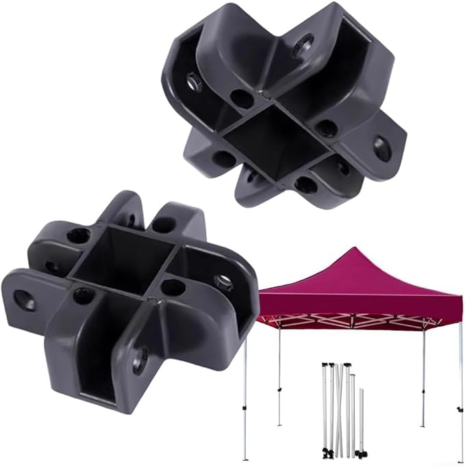 Pop-Up Canopy Center Connector 4-Way Black Plastic, Fits 34×34mm Square Tubes for Gazebo Tent and Awning Frames, Quick Screw-On Assembly, 4-Pack for Outdoor Camping Use(Down Four Forks)