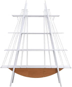 Boat-Shaped Bookshelf, 4 Tier Ladder Bookcase with Drawer 84.3" Tall Bookshelves for Storage Display Decor Easy Assembly Bookcase Furniture for Bedroom, Living Room and Home Office