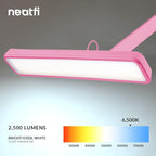 Neatfi XL 2,500 Lumens LED Task Lamp, 22 Inches Wide, 30W, 162 Pcs SMD LED, Eye-Caring, Desk Light with Clamp for Home, Office, and Study Room (Non-CCT, Pink)