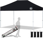 Eurmax USA 8'x12' Pop Up Canopy Tent Commercial Instant Canopies with Heavy Duty Roller Bag,Bonus 4 Sand Weights Bags (Black)