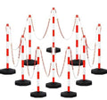 Adjustable Traffic Delineator Post Cones,10 Pack 34 Inch,Traffic Safety Delineator Barrier with Fillable Base 6.6FT Chain, for Traffic Control Warning Parking Lot Construction Caution Roads, Red&White