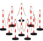 Adjustable Traffic Delineator Post Cones,10 Pack 34 Inch,Traffic Safety Delineator Barrier with Fillable Base 6.6FT Chain, for Traffic Control Warning Parking Lot Construction Caution Roads, Red&White