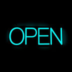 HiNeon Ice Blue Neon Open Sign 20inx7in LED Open Sign w/Remote Controller, Electric Cyan Light Sign for Business Store, w/Hanging Chain for Shop Windows, Direct Plug-In w/ 12V Power Adapter