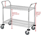 Omega 2 Tier Heavy Duty Rolling Utility Carts with Wheels and Handle Bar, NSF Certified 1200LBS, Commercial Serving Storage Cart for Warehouse Garage Kitchen, 18" Deep x 72" Wide x 39" High, Silver