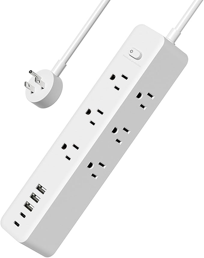 Surge Protector Power Strip, 9 Widely Spaced Outlets, 3 USB A & 2 USB C Ports, 5ft Flat Plug Long Extension Cord for Travel Home Office Entertainment, White