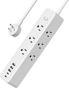 Surge Protector Power Strip, 9 Widely Spaced Outlets, 3 USB A & 2 USB C Ports, 5ft Flat Plug Long Extension Cord for Travel Home Office Entertainment, White