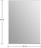 Ruomeng Frameless Mirror for Wall, 48x36 Inch Bathroom Vanity Mirror Farmhouse, Large Rectangle Mirror with Beveled Edge, Tempered Glass, Hangs Horizontally or Vertically