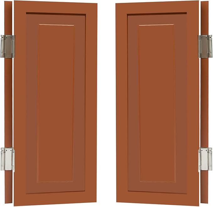Solid Wood Interior Swing Door with Metal Hinges - Swinging Cafe Doors for Kitchen, Stairs, Bedroom Entrance & Partition (Brown, 31.5"X35.43")