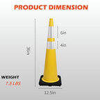 8 Pack 36 Inch Yellow Traffic Cones with Reflective Strips, Large Black Base Safety Cones for Industrial Sites, Warehouses and Emergency Marking (8, Yellow, 36 Inch)
