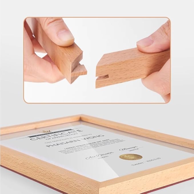 Wall Mount Acrylic Sign Holder Self Adhesive Magnetic Display Frame Clear Document Frame for Office, Store, School, Home, Wall Picture Frame (Sapele Wood A3 297×420mm/11.69×16.54inches)