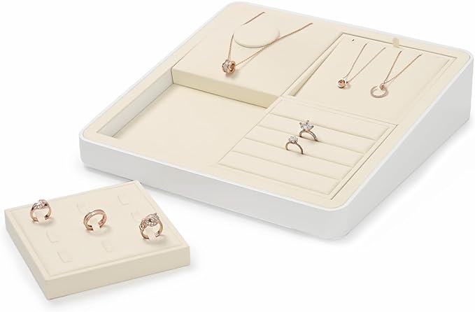Oirlv Velvet Minimalism Style Jewelry Display Stand Showcase Jewelry Organizer Square Holder(White)