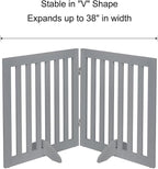 unipaws 24”H Free Standing Pet Gate for Dog Cat, Wooden Dog Gates for Doorway, Stairs, Step Over Foldable Pet Fence for The House, Expandable Doggy Barrier, Indoor Use, Grey