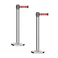 Montour Line MI650 Set of 2 Retractable Belt Barrier Stanchion, Cast Iron Base, Polished Stainless Steel Post (16 ft Red with"Authorized Access ONLY" White Letters Belt)