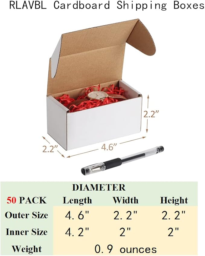 RLAVBL 50 Pack 4.6x2.2x2.2 Inches Small Shipping Boxes White Corrugated Cardboard Box for Small Business, Shipping, and Packing