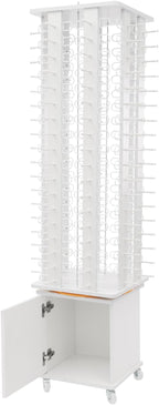 Sunglasses Display Stand, 144 Pairs Wooden 360° Rotating Sunglass Eyeglass Holder Organizer, Glasses Hanger Storage Rack for Retail Commercial Display, W14.6*H66.1in (White)