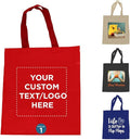 DISCOUNT PROMOS Custom Cotton Canvas Tote Bags Set of 1, Personalized Text, Logo, Picture - Reusable, Great for Shopping, Grocery, Beach, Picnic, Wedding Favors - Red
