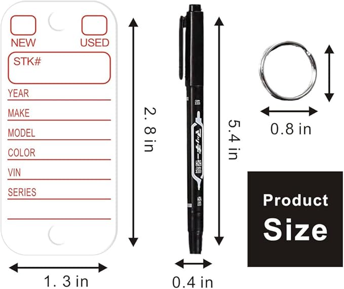 500 Pcs PVC Tags with Labels and Rings, Car Key for Organization, Identifiers, and Luggage Tags with 4 Pcs Markers, Plastic Keychain Tags for Car, Truck, and Dealer Use