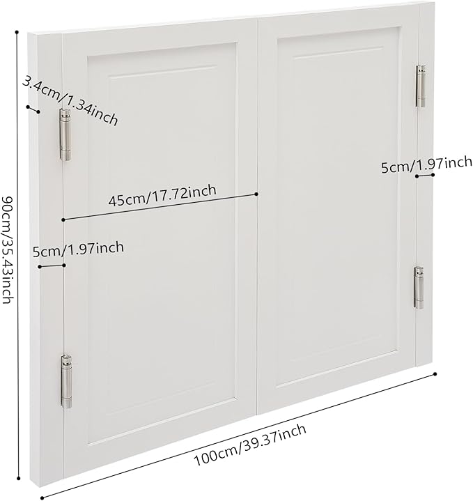 Solid Wood Interior Swing Door with Metal Hinges - Swinging Cafe Doors for Kitchen, Stairs, Bedroom Entrance & Partition (White, 39.37"X35.43")