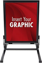 Displays2go 22x28 Inch Outdoor Sign Holder, Black, Powder Coated Steel, Modern Style, Wind & Waterproof, Snap Frame with Magnetic Trim, Anti-Glare PVC Lenses