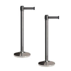 CCW Set of 2 Retractable Belt Barriers Stanchion, Polished Stainless Steel Post, RBB-100 (11 Foot Belt, Dark Grey Belt)