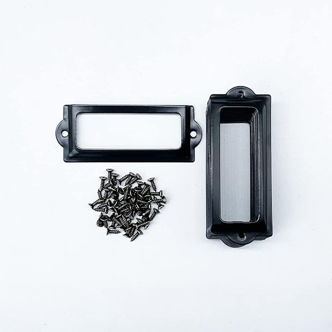 [24 Pack] Black Office Library File Drawer Cabinet Card Tag Label Holder Metal Frame 83mm x 30mm