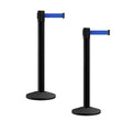 Crowd Control Warehouse CCW Series RBB-150 - Set of 2 Stanchion Retractable Belt Barriers - 16 Foot, Blue Belt with Black Steel Post - Easy Assembly