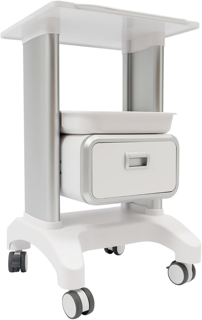 Mobile Medical Trolley Cart Mobile Ultrasound Cart 220 LBS Load Beauty Salon Instrument Rolling Carts with Drawer & Tray for Hospital Clinic Beauty Salon