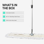 Commercial Dust Mop – 48 Inch Floor Sweeper for Hardwood, Reusable Cotton Mop Head, Extendable Handle, Dry Mop for Floor Cleaning & Janitorial Supplies