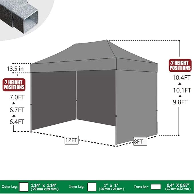 Eurmax USA 8'x12' Pop-up Canopy Tent Commercial Instant Canopies with 4 Removable Zipper End Side Walls and Roller Bag, Bonus 4 SandBags(White)