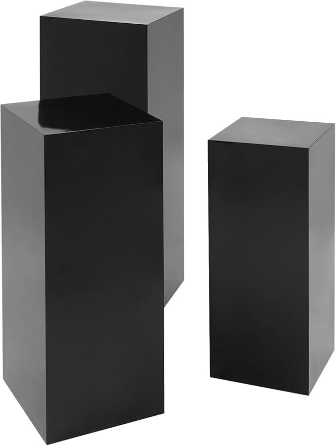 6Pcs Metal Display Pedestal Stands, Square Flower Display Pillars Rack for Wedding Party Decor, Dessert Table Display Cake Plant, Column Decorative Cube (Black, 3PCS)