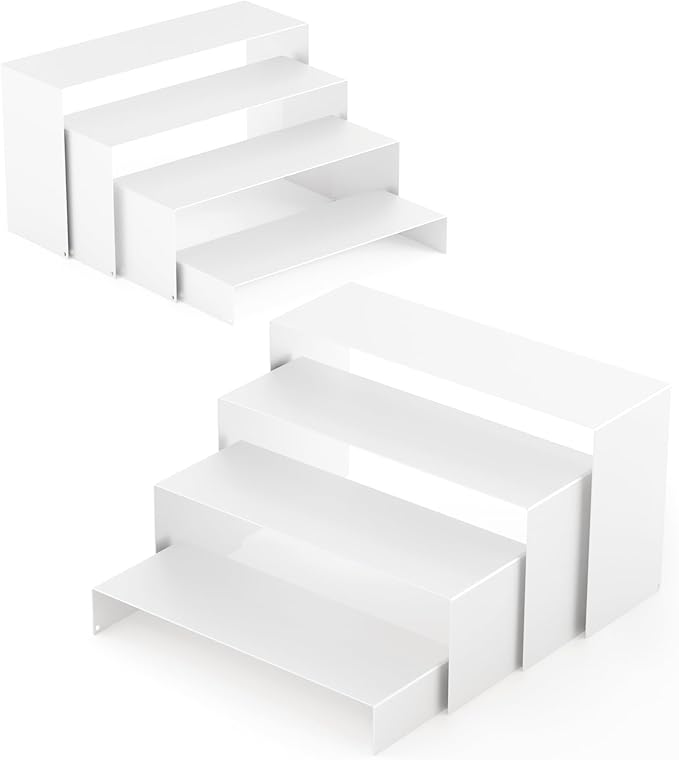 Black Matte Metal Display Stand,8 Pcs 2 Set Display Risers, Metal Rectangular Display Shelf for Showcase, Dessert, Toys, Perfume (8Pcs-Black, L7''x8''x9'')