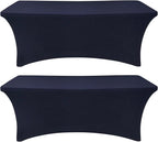 SEPARO 2 Pack 6 Ft Navy Blue Table Cover Fitted Rectangular Tablecloth Stretchable Fabric Table Cloth 6 ft Wrinkle-Free for Party Tradeshows Banquet Weddings Cocktail