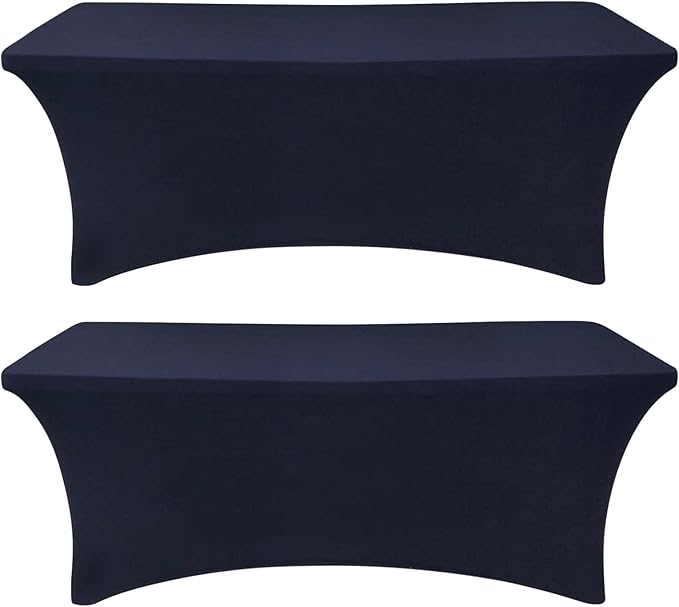 SEPARO 2 Pack 6 Ft Navy Blue Table Cover Fitted Rectangular Tablecloth Stretchable Fabric Table Cloth 6 ft Wrinkle-Free for Party Tradeshows Banquet Weddings Cocktail