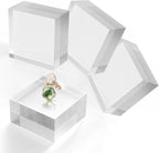 Acrylic Base Stand 4 Pieces Acrylic Blocks for Display 4 X 4 X 2 Inch Clear Polished Block Square Cube Riser Display Pedestal Stands for Jewelry Perfume Ring Collection Props Cake
