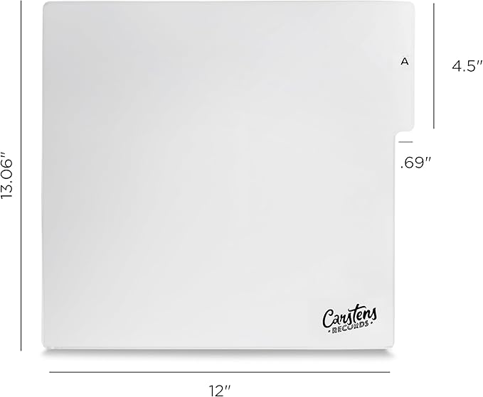 Carstens Records Heavy Duty Vinyl Album Dividers | 12" LP Separators with Tabs | Made in The USA | Music Organizer Tabs for Collectors (White, Double-Sided, A-Z Vertical Tabs, 26 Tab Set)