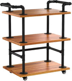 Industrial Pipe Bar Carts/Serving Carts/Kitchen Carts/Wine Rack Carts on Wheels with Shelves - Wood Rolling Carts - Wine Tea Liquor Shelves/Holder - Home Furniture