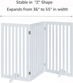 unipaws 36”H Free Standing Pet Gate for Dog Cat, Tall Wooden Gates for Doorway, Stairs, Foldable Pet Fence for The House, Expandable Dog Barrier, Indoor Use, White