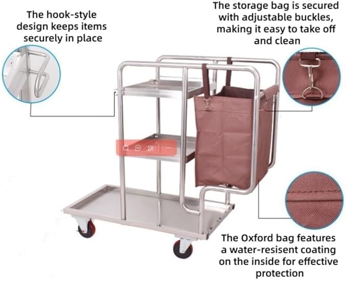Commercial 3-Shelf Janitorial Cart, Stainless Steel Cleaning Supplies Organizer, Cleaning Cart on Wheels, for School, Hotel, Apartment & More