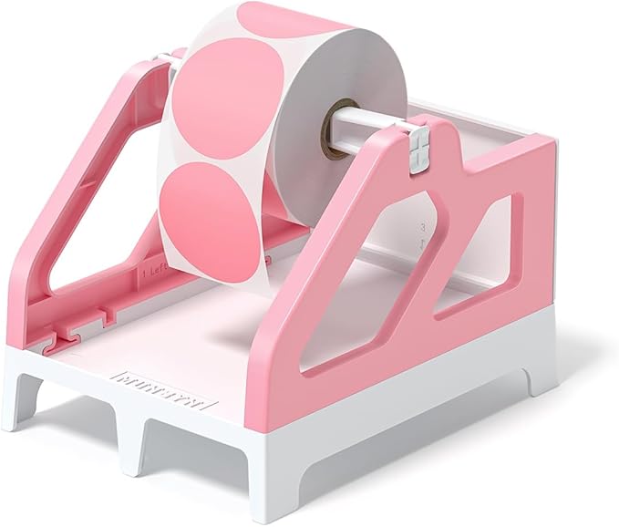 MUNBYN Label Holder for Rolls and Fan-Fold Labels, Thermal Sticker Roll Holder for Desktop Thermal Printer Shipping Supplies Industrial Paper, Pink