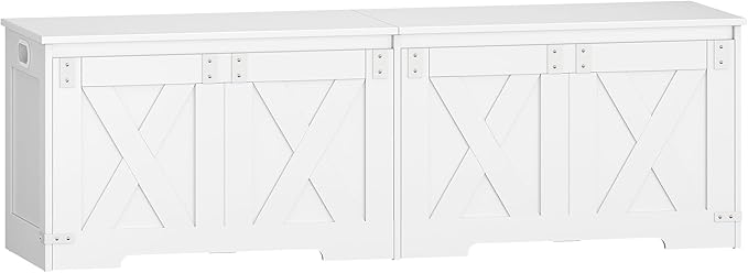 59" Storage Chest, Large Storage Trunk with 2 Hinges, Farmhouse Wooden Box Bench, Lift-Top Organizer Chest, Entryway Trunk for Bedroom, Living Room, White SB15003X