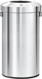 EKO 32-Gallon Round Stainless Steel Open Top Trash Can, Large Commercial Waste Bin with Detachable Lid and Carrying Handle, Brushed Metal Garbage Bin for Home, Office, Restaurant, Restroom