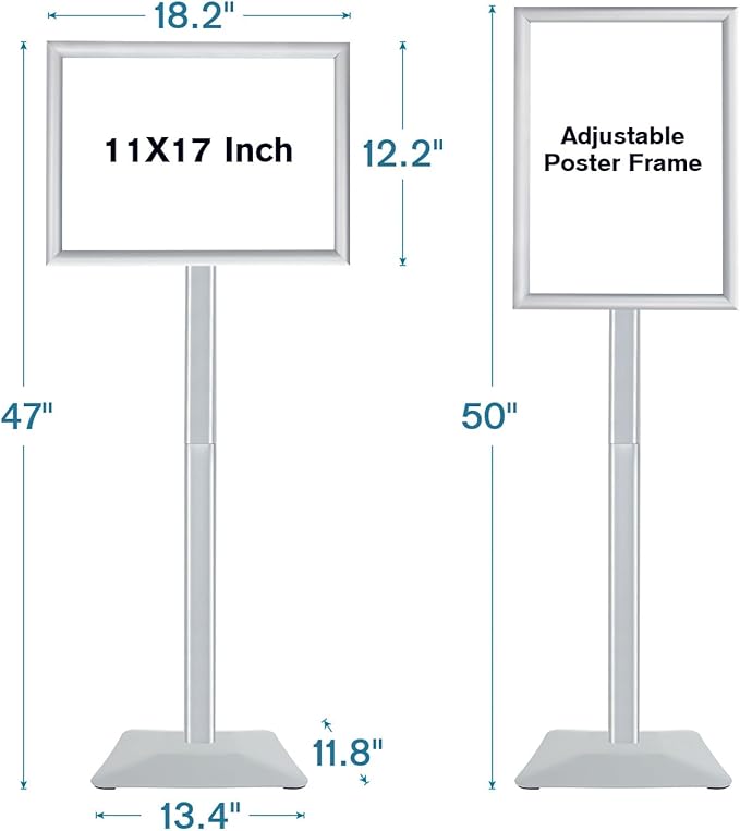 Sign Stand for Display, 11lbs Integrated Rod Heavy Duty Pedestal Floor Signage Stand Holder, for Outdoor or Indoor Advertising (11 x 17, Silver, 3Pack)